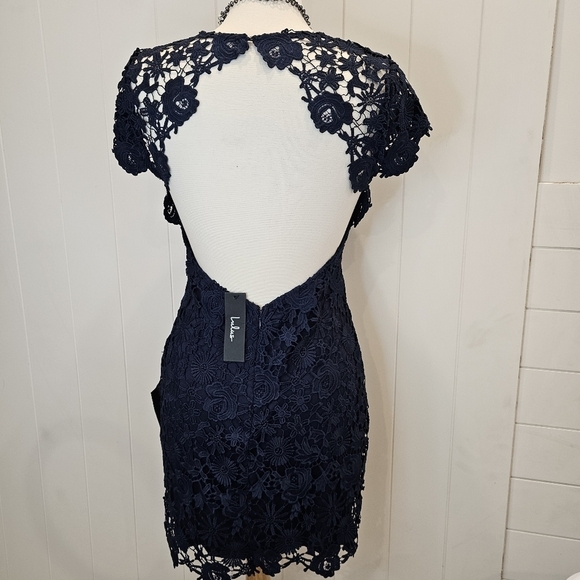 Lulu's Lace Dress Women's Size Large Navy NWT Lace Mini Open Back Sexy Wedding - Picture 13 of 15